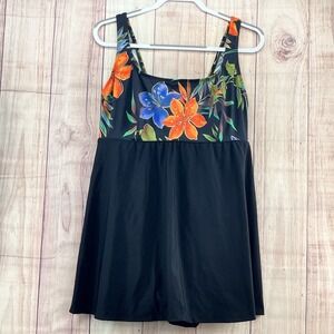 Longitude One Piece SwimDress Black BathingSuit Lightly Lined Wireless‎ Sz 22W